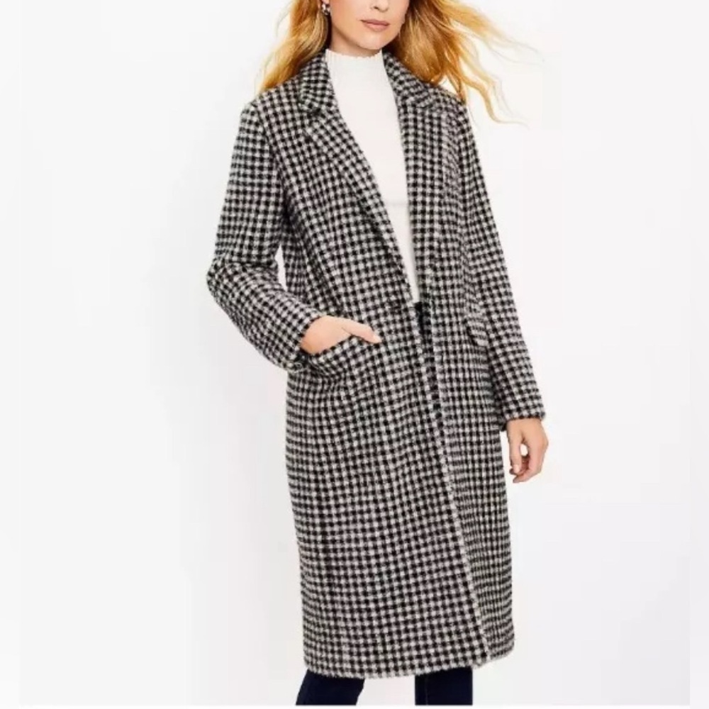 Loft Checked Coat NWT Single Button Lined Soft Cozy Pockets‎ Size XL Black/Cream